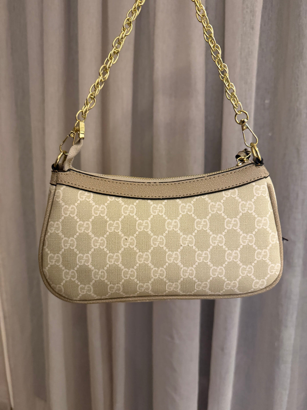Supreme Beige Mini Shoulder Bag with Gold Chain Strap