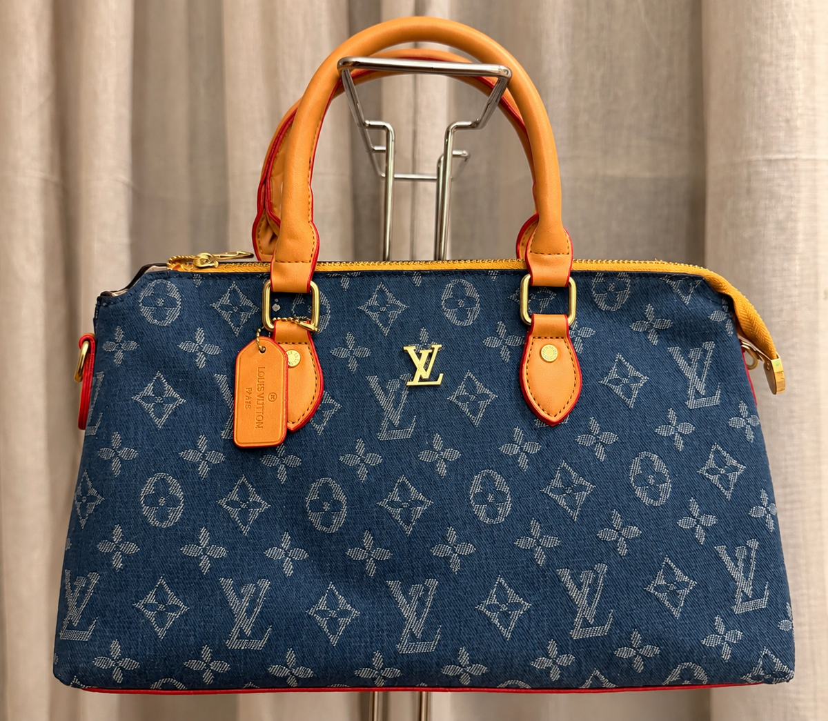 Denim Monogram Boston Bag – Blue & Tan