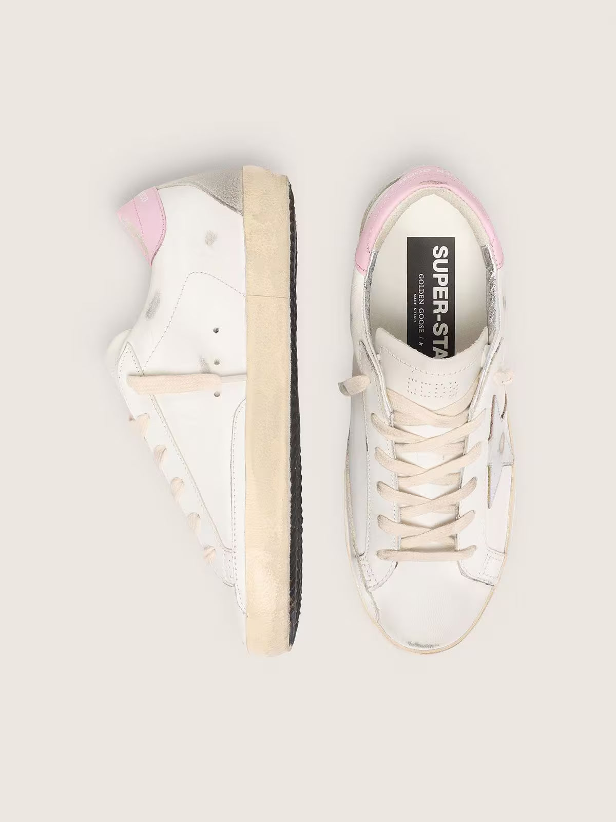 Super-Star cuir argenté / rose