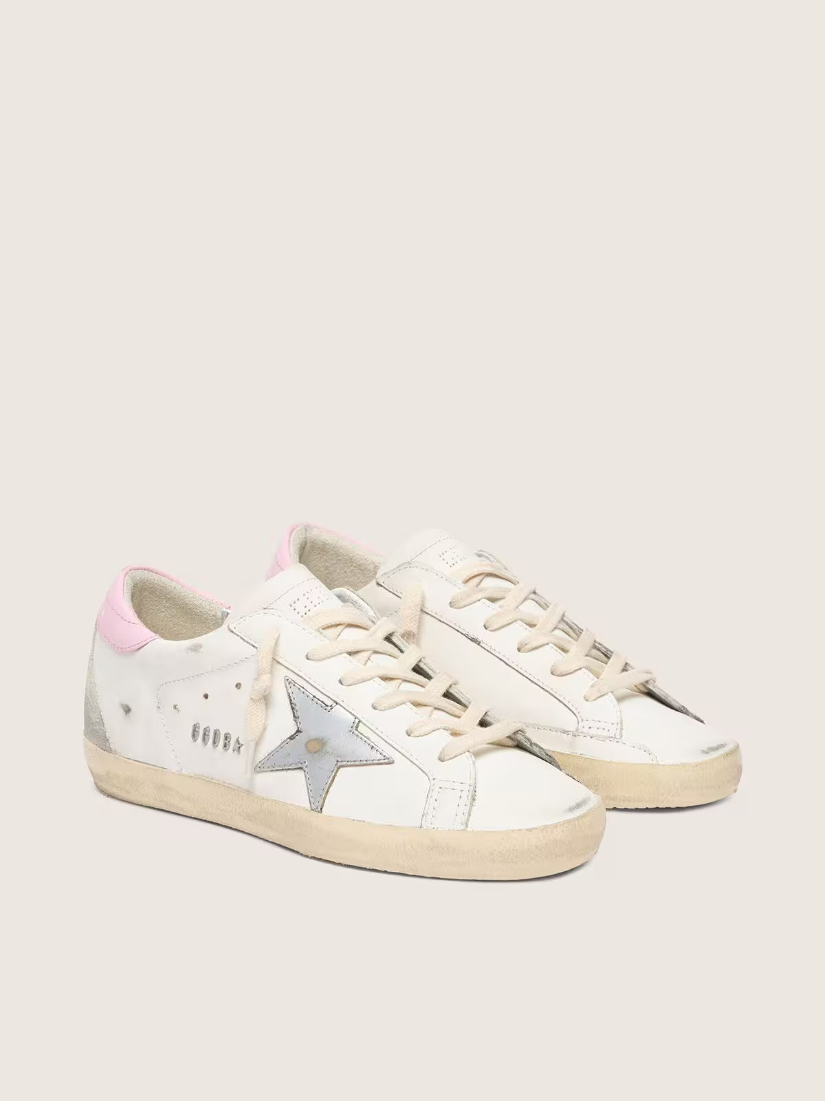 Super-Star cuir argenté / rose