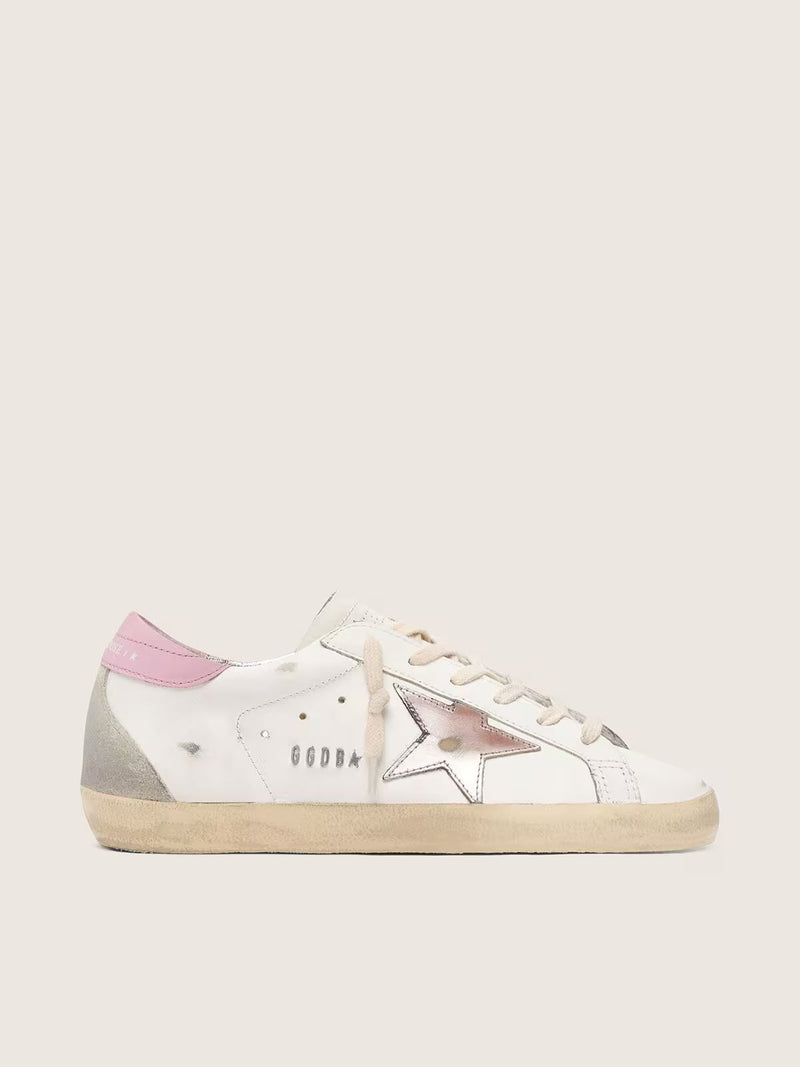 Super-Star cuir argenté / rose