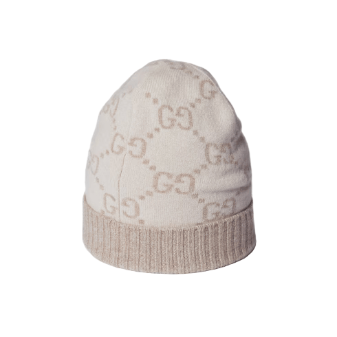 Bonnet Et Écharpe en jacquard de cachemire GG en Blanc Cassé et Beige