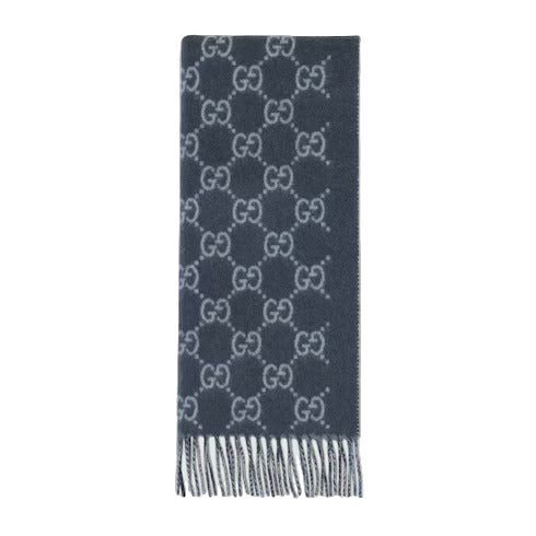 Bonnet Et Écharpe en jacquard de cachemire GG en Bleu Marine
